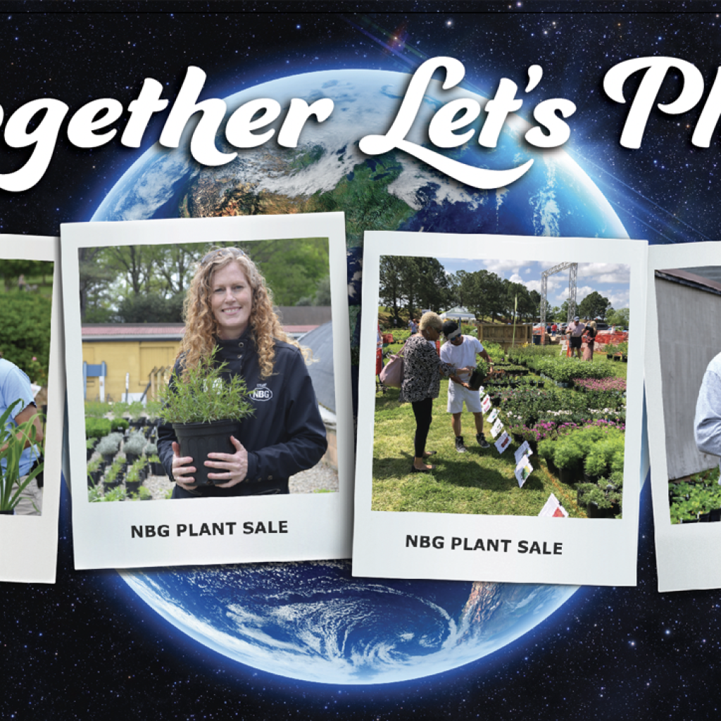 Spring Plant Sale graphic showing staff helping people select plants