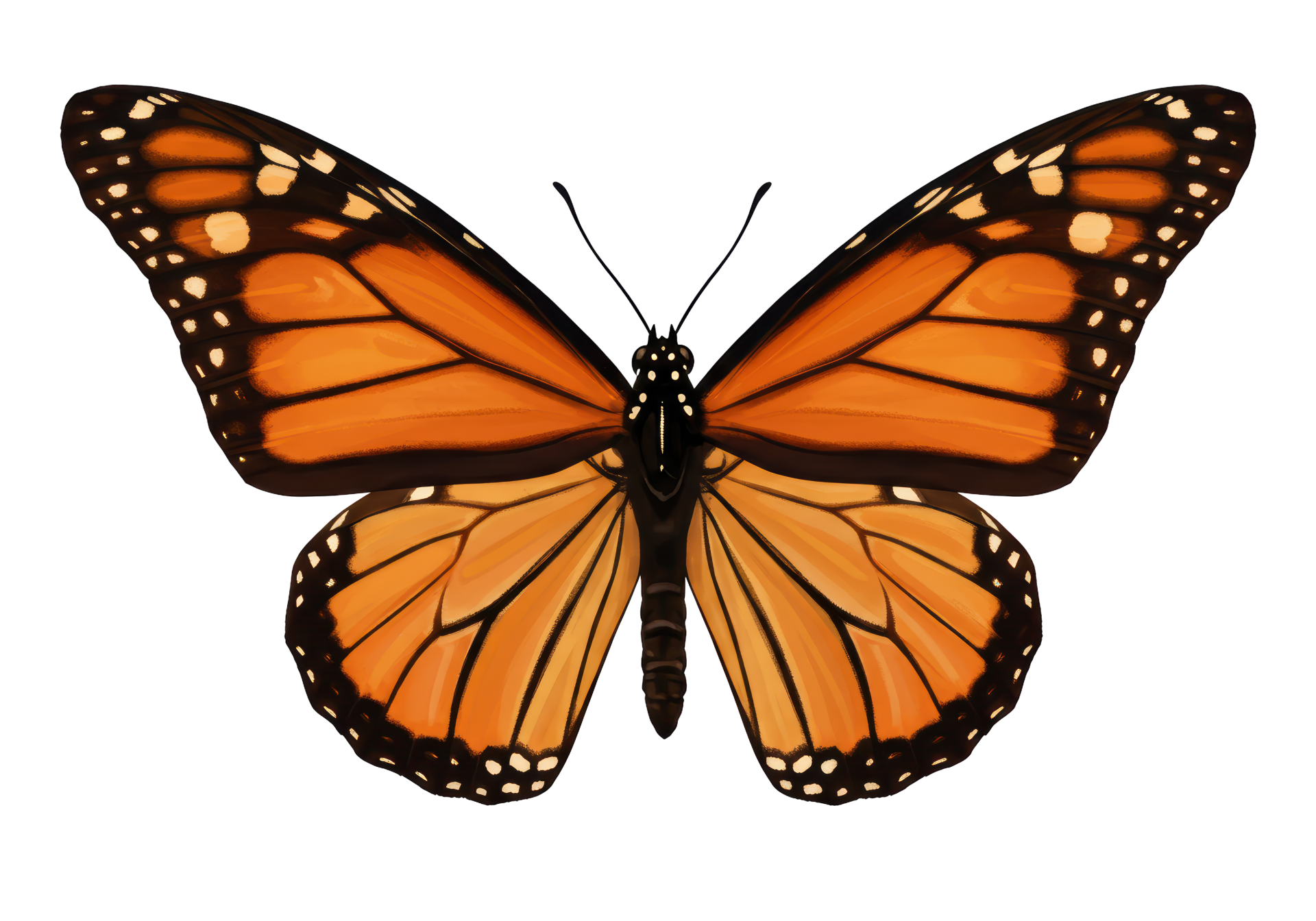 Monarch butterfly on a white background.