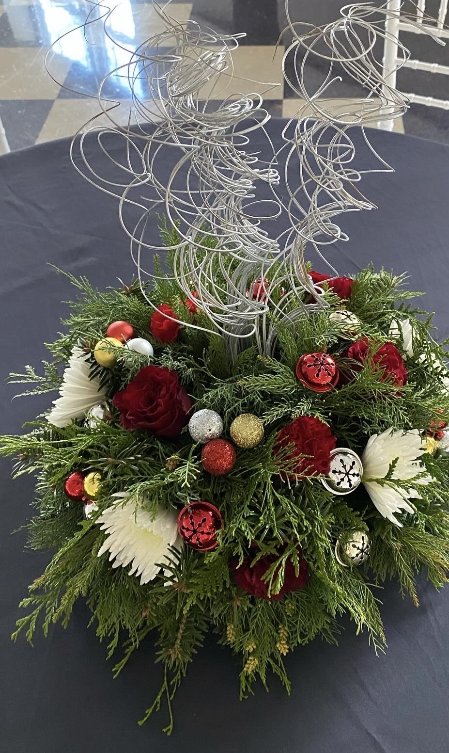 Floral arrangement with christmas ornaments